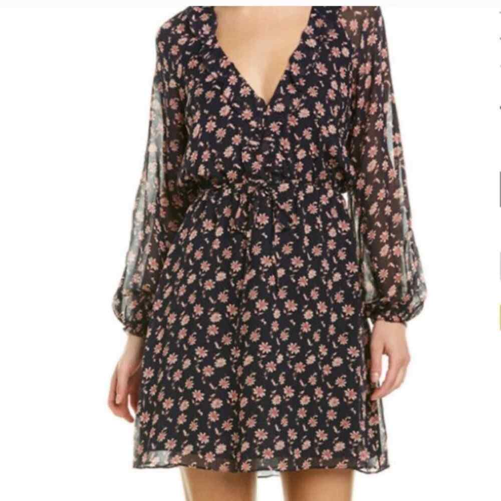 $398 Joie Marelle ruffle long sleeve floral dress midnight navy blue size large